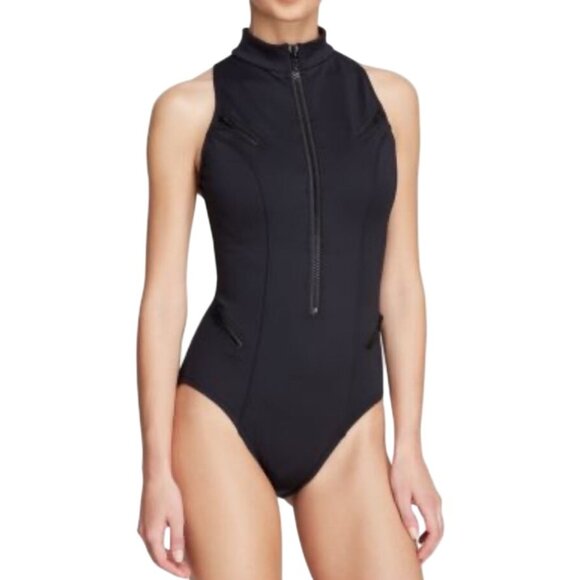 Magicsuit Laguna Beach Coco Zip Front One Piece Swimsuit Womens 8 Black neutral - Picture 1 of 14